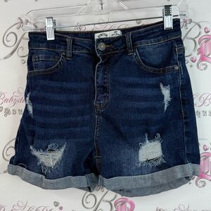 Wax Jean stretch for days shorts denim Women's Dark Blue Distressed Jean Shorts